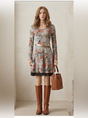 Anthropologie Saturday Sunday Floral French Terry Fit Flare Dress S Bo Ho